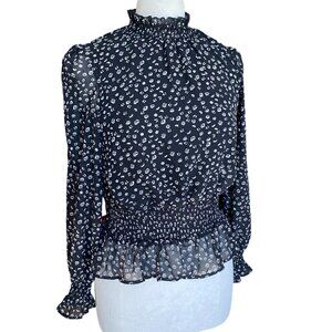 Japna Ditsy Floral Smocked Top Ruffles Victorian Cottage Boho Euro Summer-M